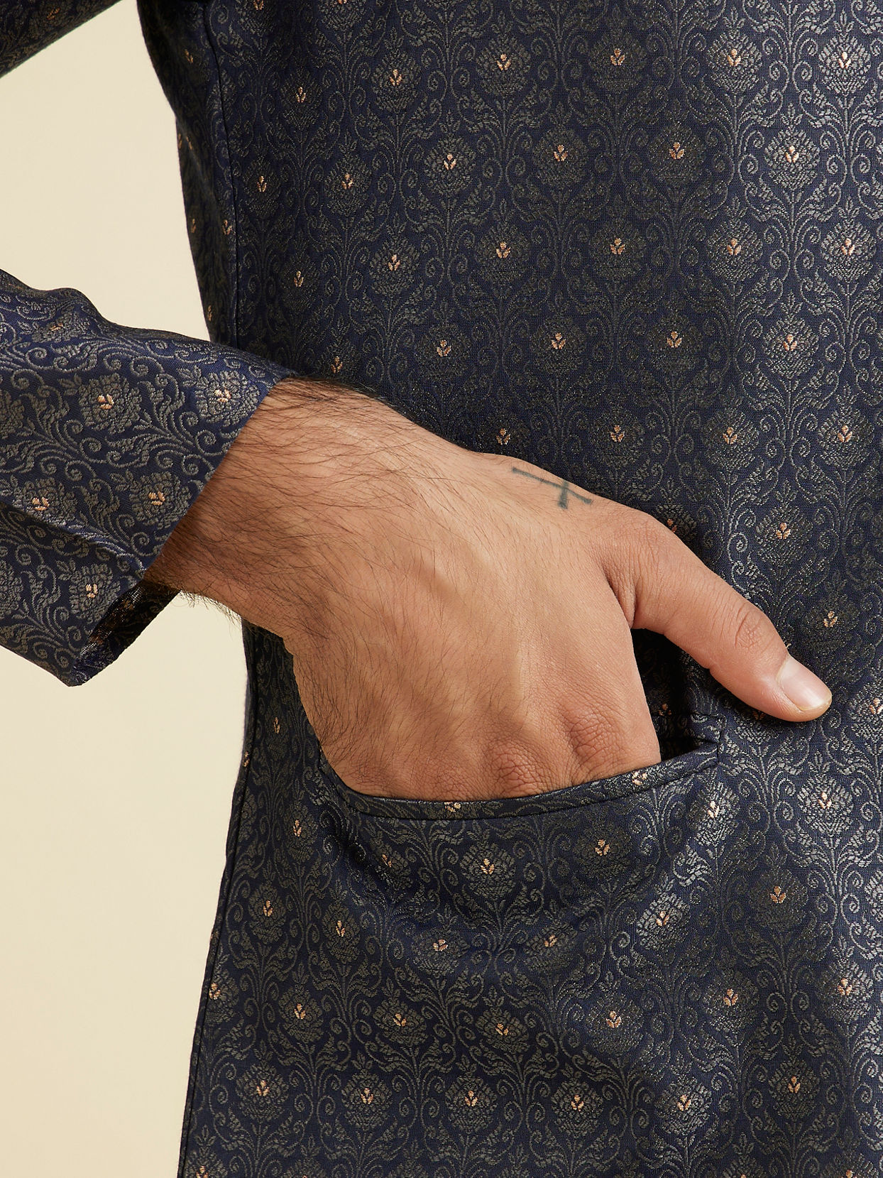 Manyavar Men Royal Dark Blue Nehru Jacket