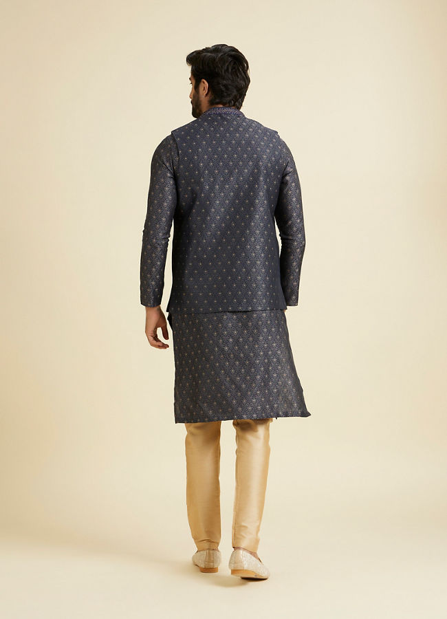 Manyavar Men Royal Dark Blue Nehru Jacket