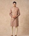 Manyavar Men Fawn Blended Viscose Nehru Jacket with Brooch