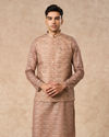 Manyavar Men Fawn Blended Viscose Nehru Jacket with Brooch