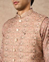 Manyavar Men Fawn Blended Viscose Nehru Jacket with Brooch