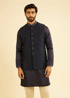 Manyavar Men Dark Blue Nehru Jacket