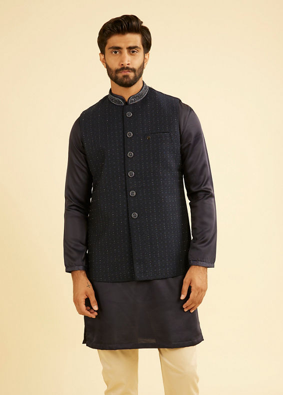 Manyavar Men Dark Blue Nehru Jacket