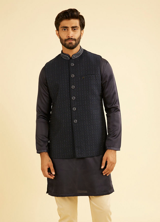 Manyavar Men Dark Blue Nehru Jacket