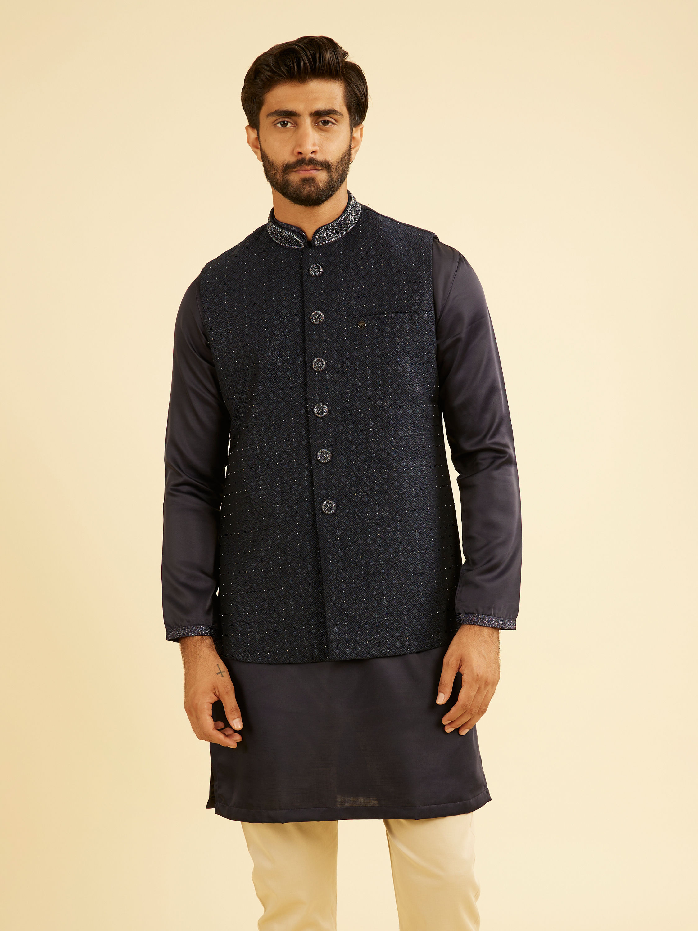 Manyavar Men Dark Blue Nehru Jacket