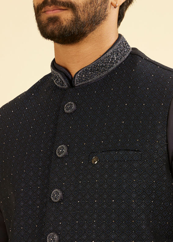 Manyavar Men Dark Blue Nehru Jacket