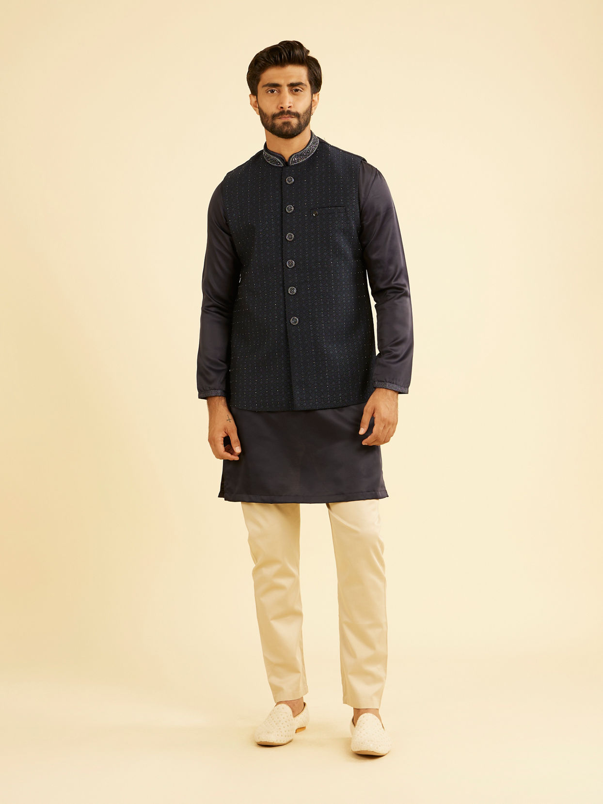 Manyavar Men Dark Blue Nehru Jacket