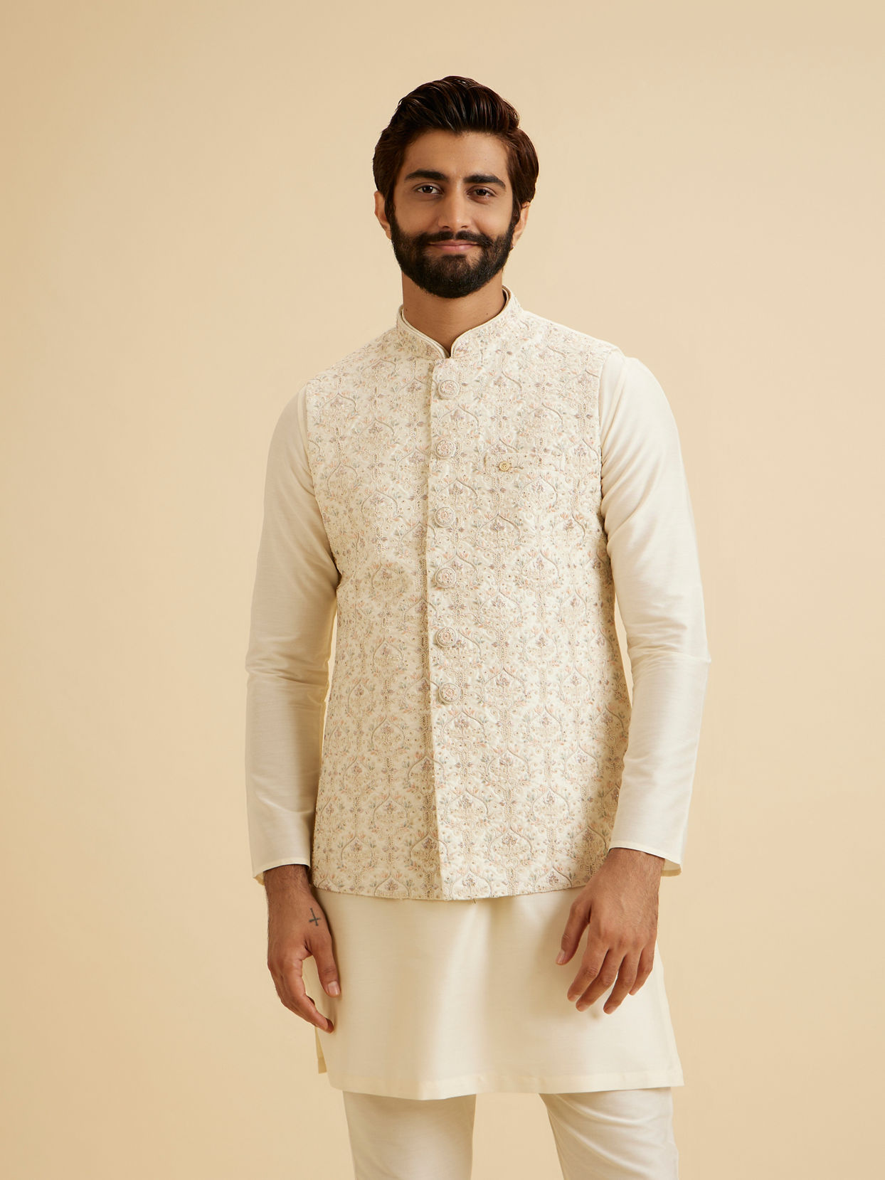 Manyavar Men Cream Splendor Nehru Jacket