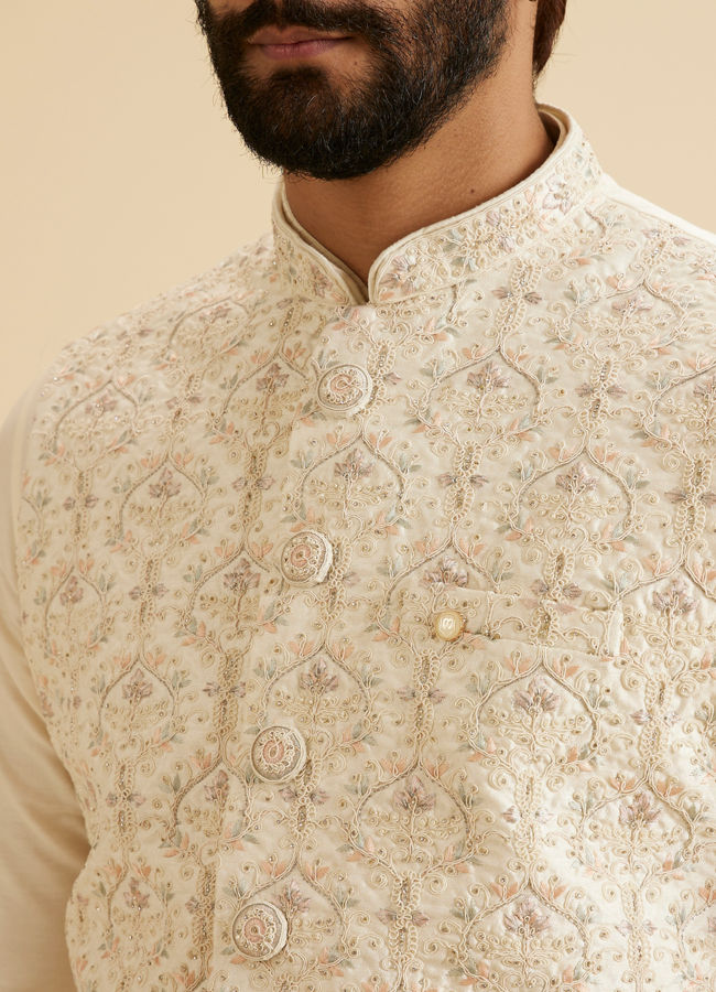 Manyavar Men Cream Splendor Nehru Jacket