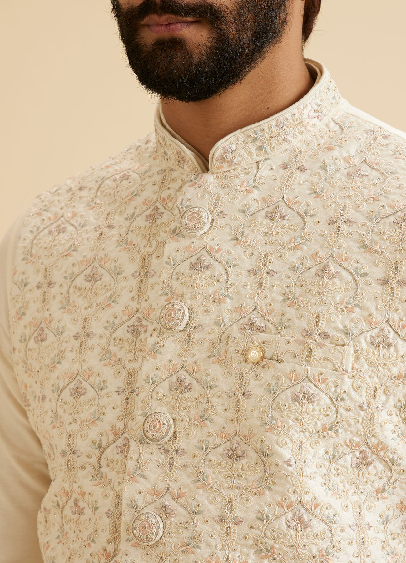 Manyavar Men Cream Splendor Nehru Jacket