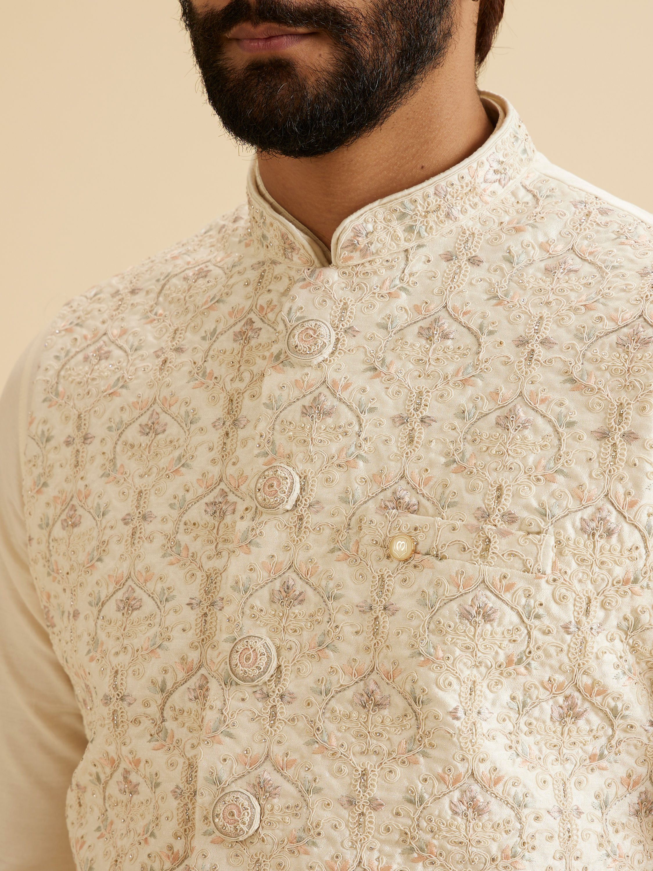 Manyavar Men Cream Splendor Nehru Jacket