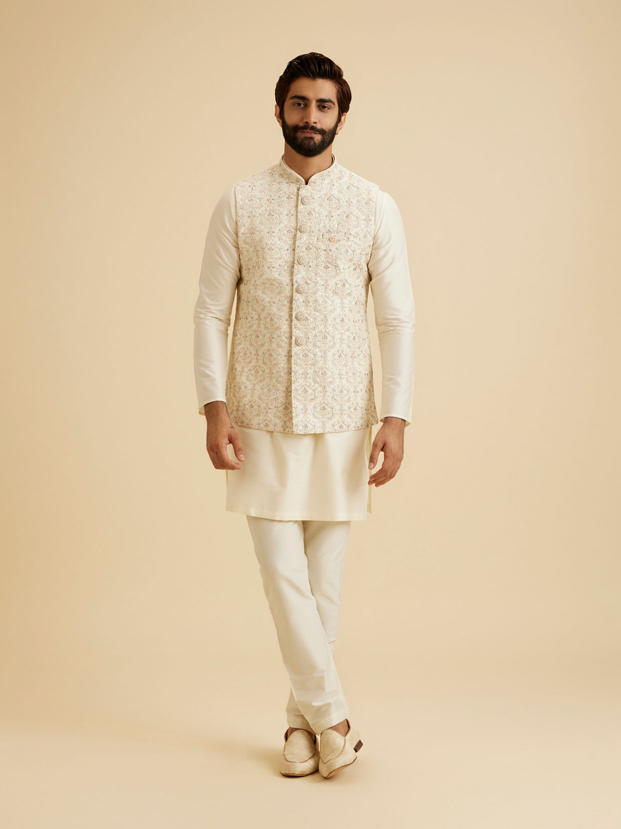 Manyavar Men Cream Splendor Nehru Jacket