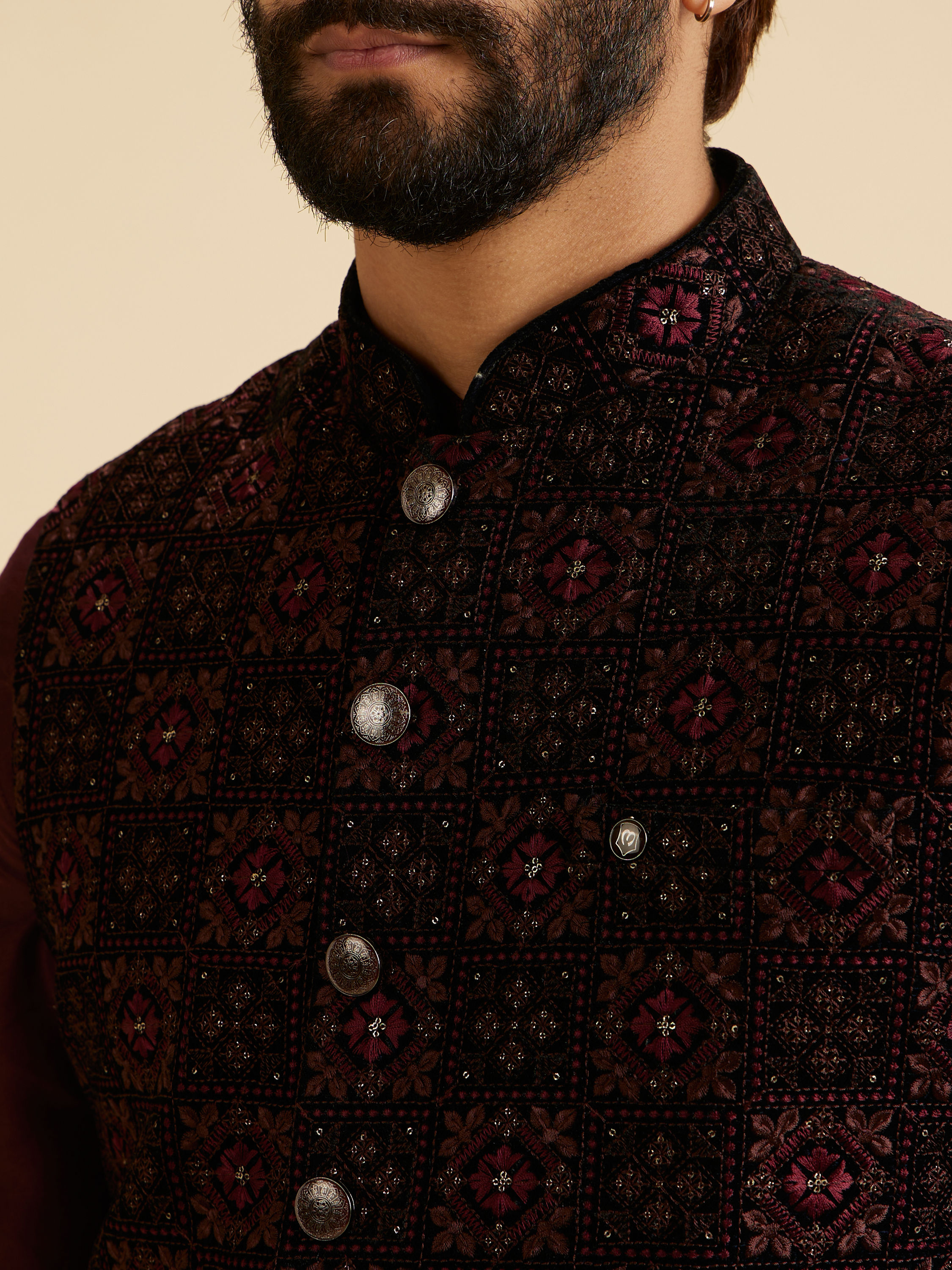Manyavar Men Opulent Velvet Blue Nehru Jacket