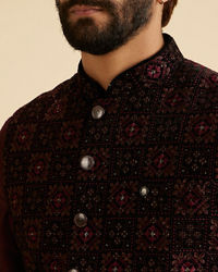Manyavar Men Opulent Velvet Blue Nehru Jacket