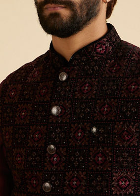 Manyavar Men Opulent Velvet Blue Nehru Jacket