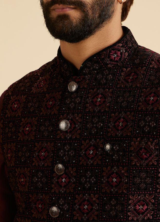 Manyavar Men Opulent Velvet Blue Nehru Jacket