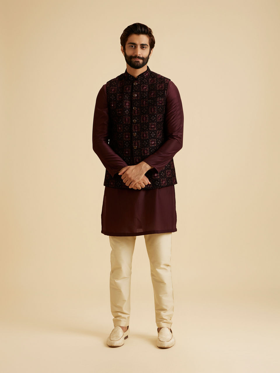 Manyavar Men Opulent Velvet Blue Nehru Jacket