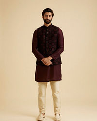 Manyavar Men Opulent Velvet Blue Nehru Jacket