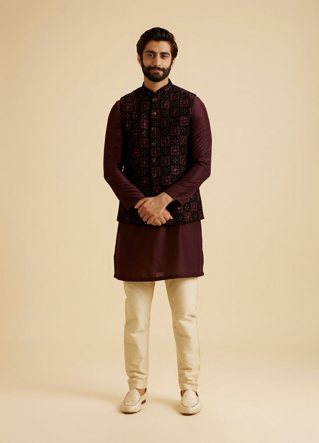 Manyavar Men Opulent Velvet Blue Nehru Jacket