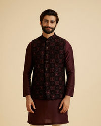 Manyavar Men Dark Blue Velvet Nehru Jacket