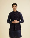 Manyavar Men Dark Blue Velvet Nehru Jacket