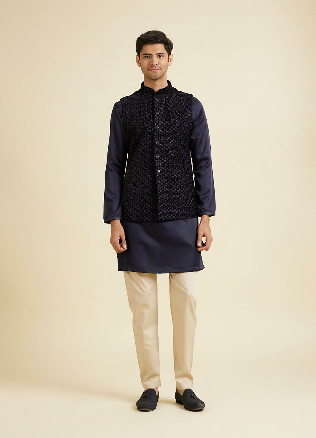 Manyavar Men Velvety Blue Elegance Nehru Jacket