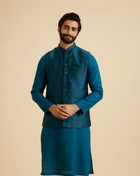 Manyavar Men Exquisite Teal Blue Nehru Jacket