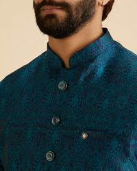 Manyavar Men Exquisite Teal Blue Nehru Jacket