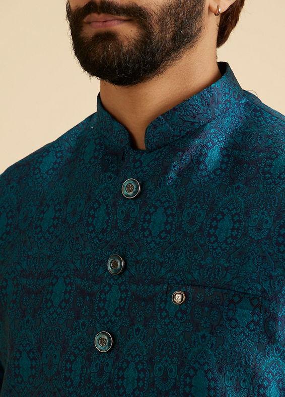 Manyavar Men Exquisite Teal Blue Nehru Jacket