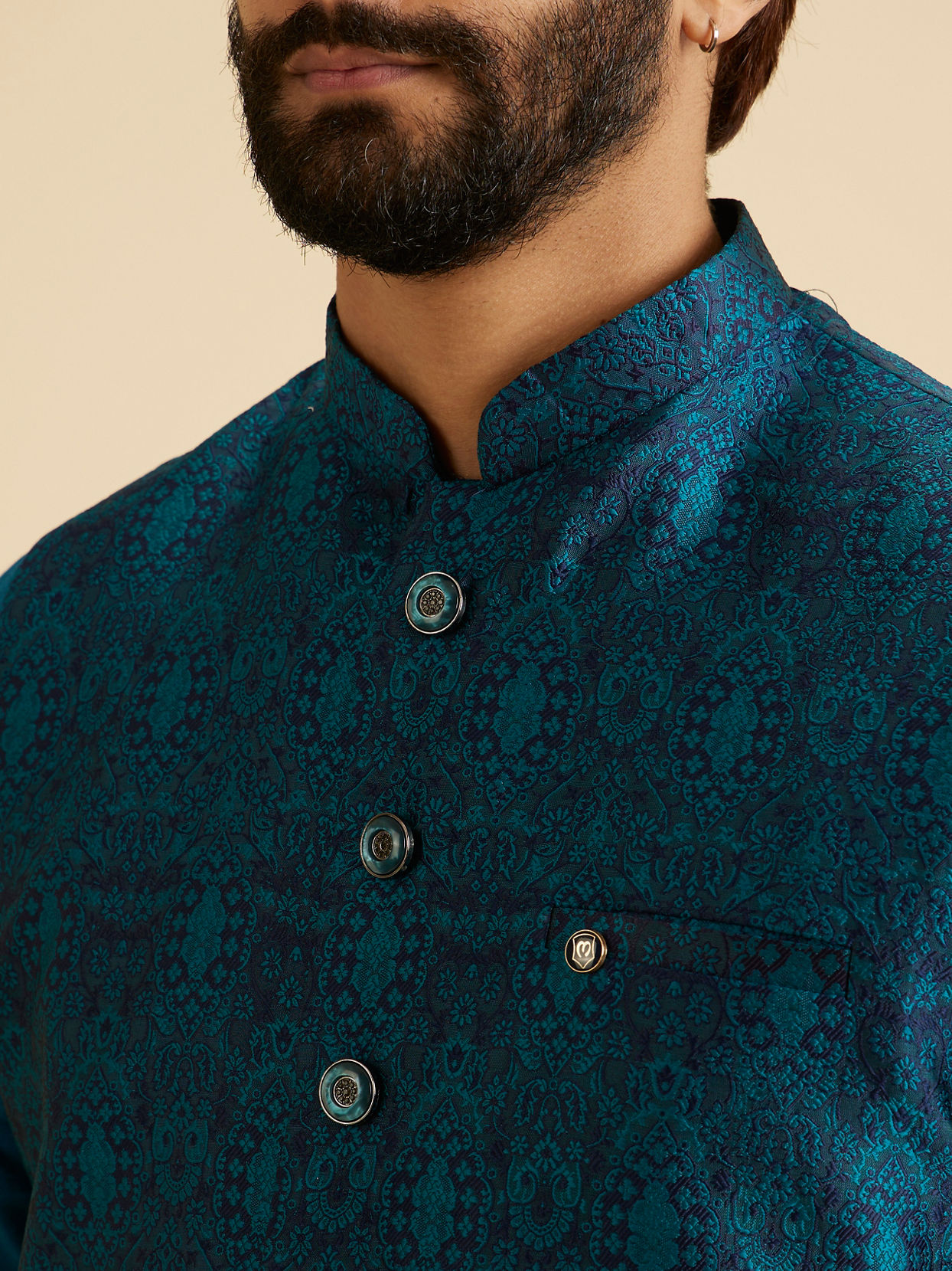 Manyavar Men Exquisite Teal Blue Nehru Jacket