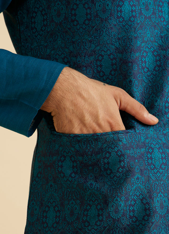 Manyavar Men Exquisite Teal Blue Nehru Jacket