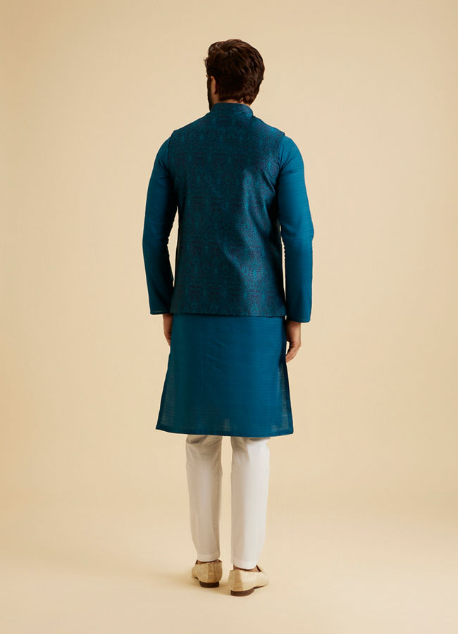 Manyavar Men Exquisite Teal Blue Nehru Jacket