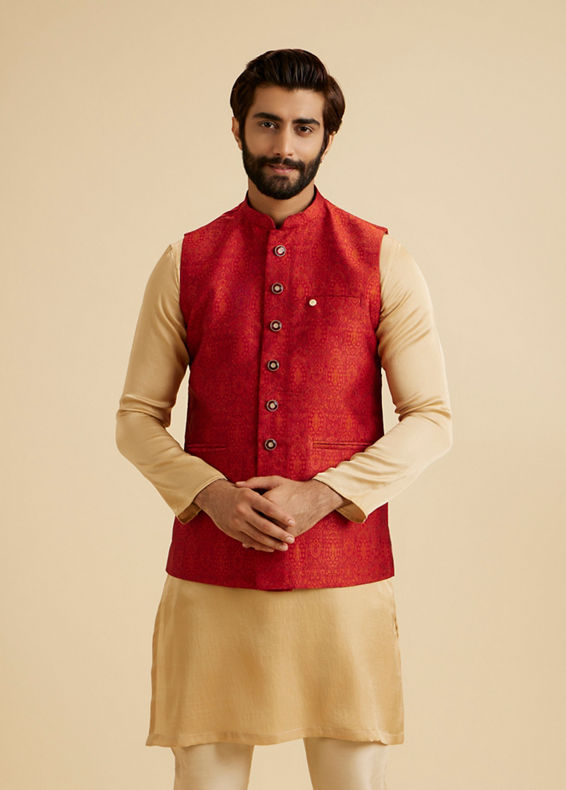 Manyavar Men Ravishing Rust Nehru Jacket
