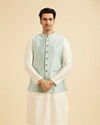 Manyavar Men Stunning Light Blue Nehru Jacket