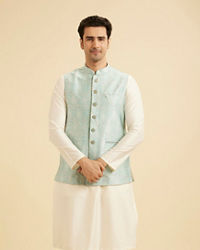 Manyavar Men Stunning Light Blue Nehru Jacket