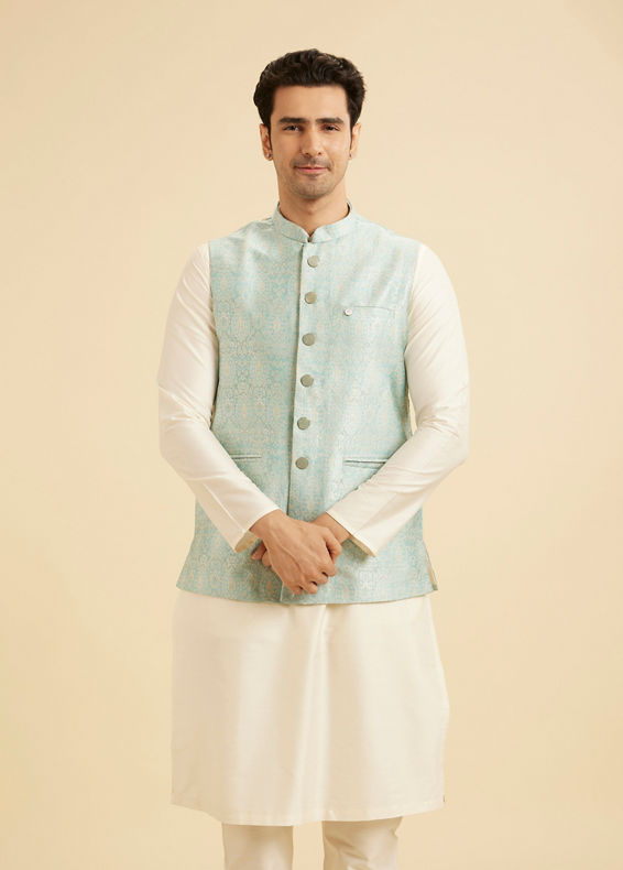 Manyavar Men Stunning Light Blue Nehru Jacket