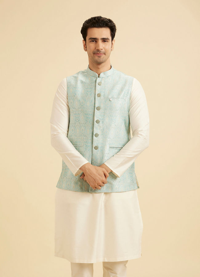 Manyavar Men Stunning Light Blue Nehru Jacket