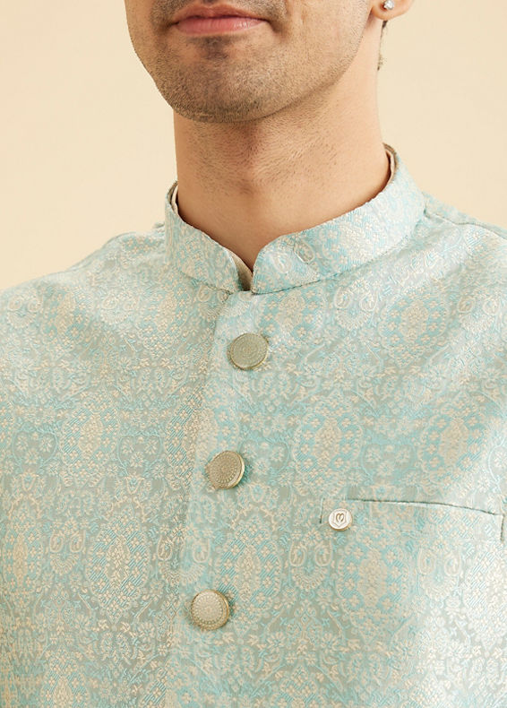 Manyavar Men Stunning Light Blue Nehru Jacket