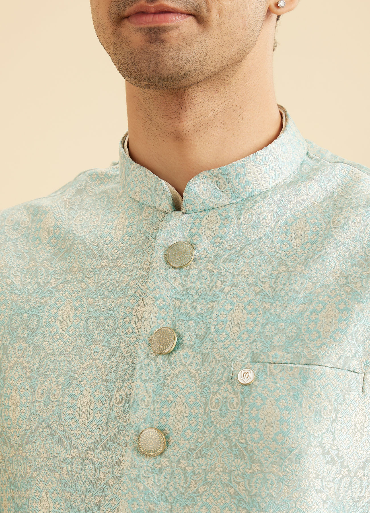 Manyavar Men Stunning Light Blue Nehru Jacket