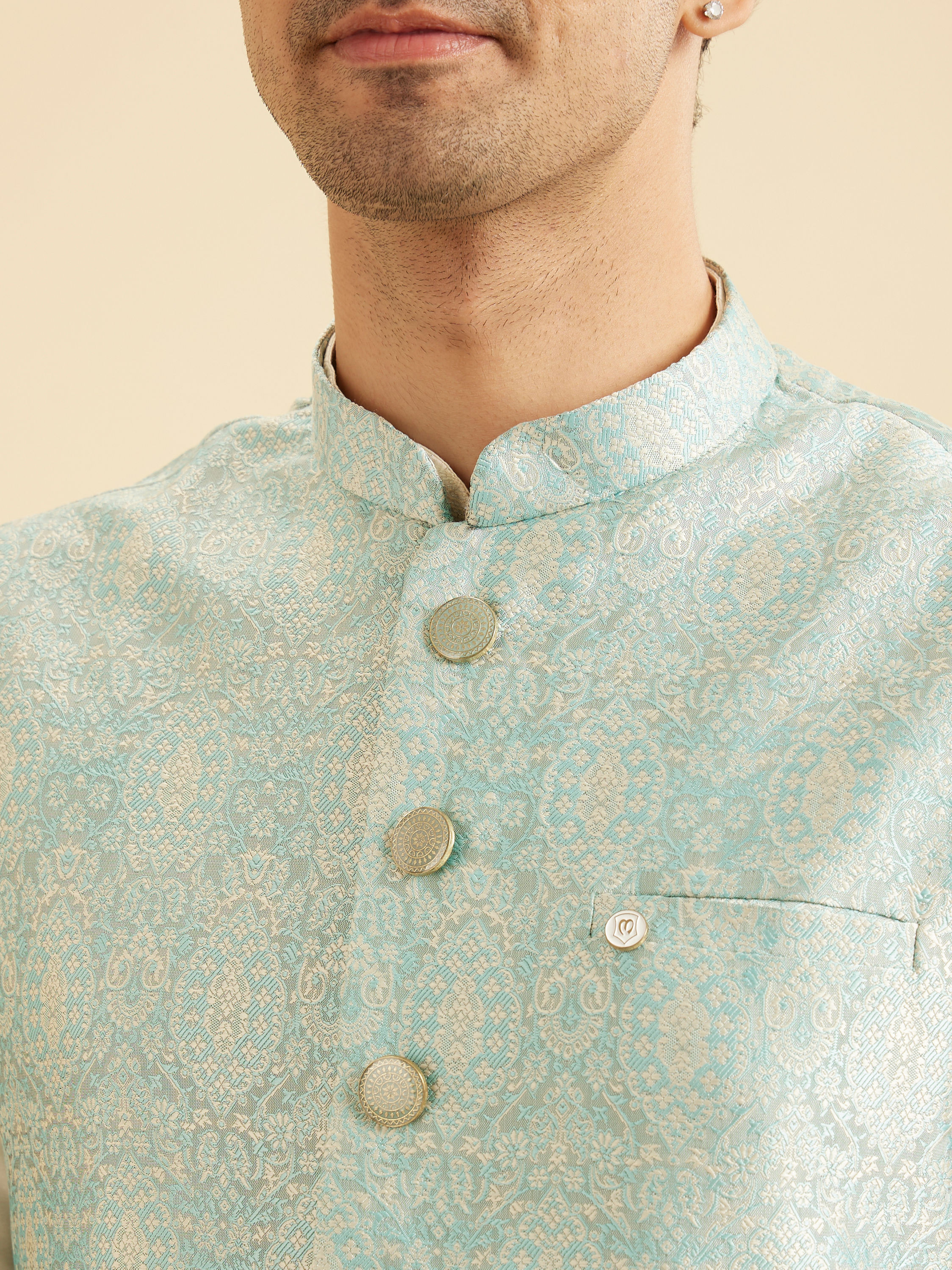 Manyavar Men Stunning Light Blue Nehru Jacket