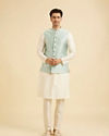 Manyavar Men Stunning Light Blue Nehru Jacket