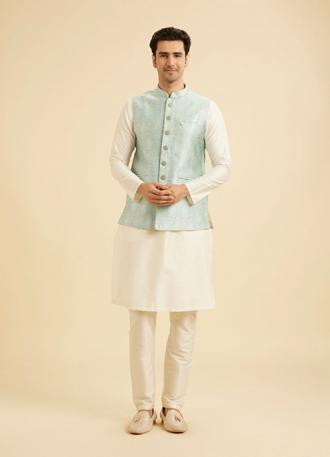 Manyavar Men Stunning Light Blue Nehru Jacket