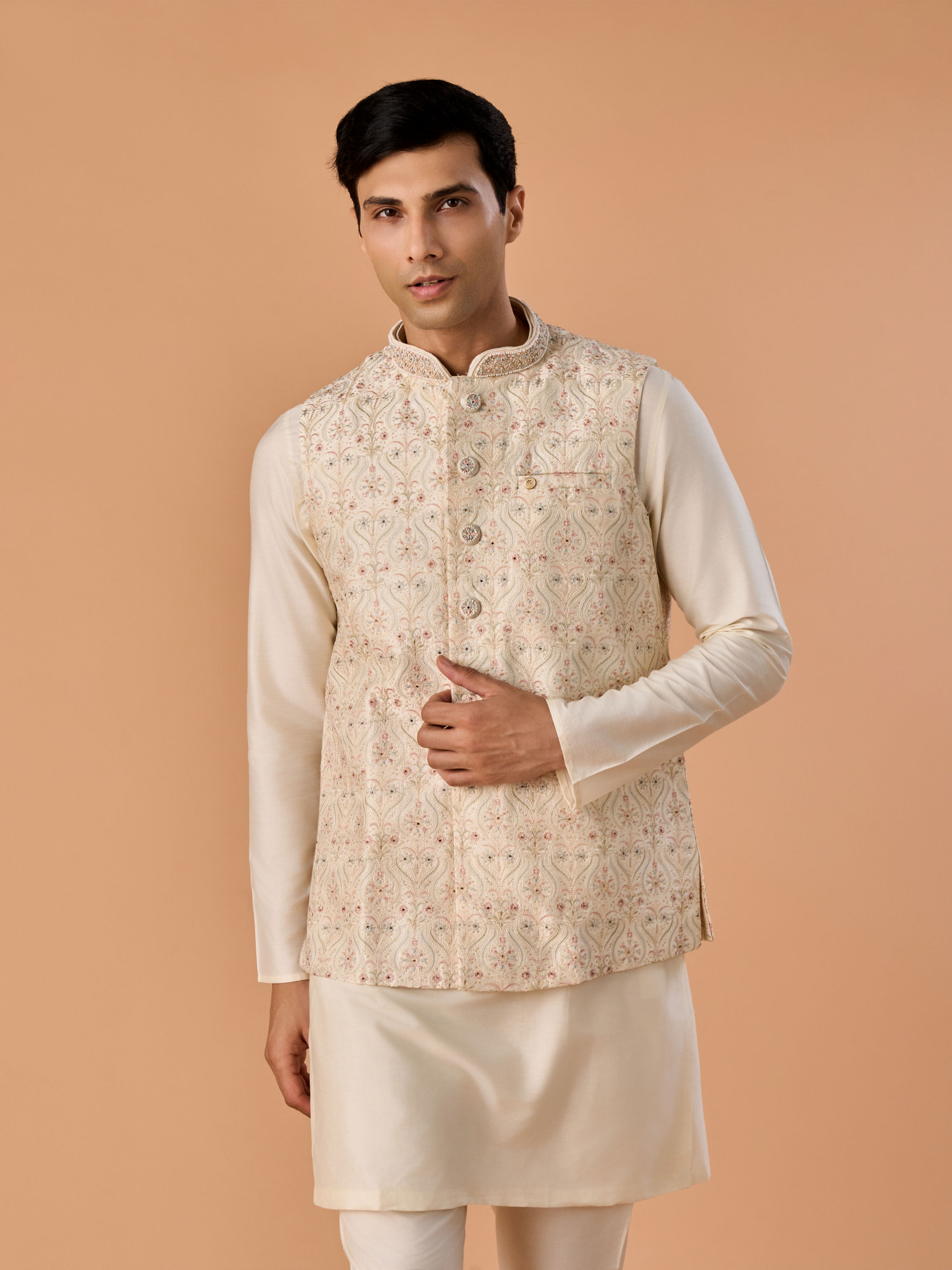 Manyavar Men Regal Cream Nehru Jacket