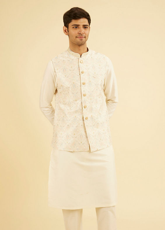Manyavar Men Elegant Cream Nehru Jacket