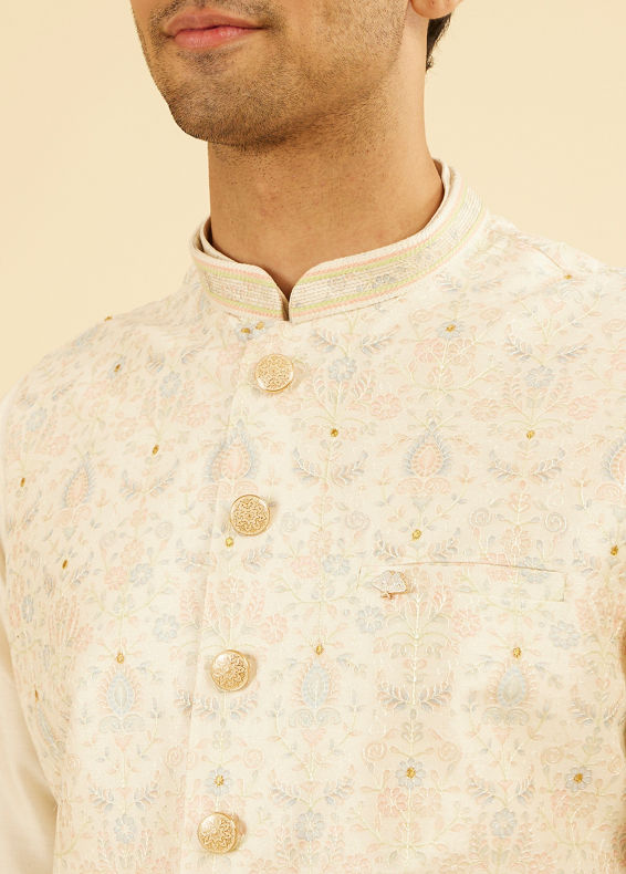 Manyavar Men Elegant Cream Nehru Jacket