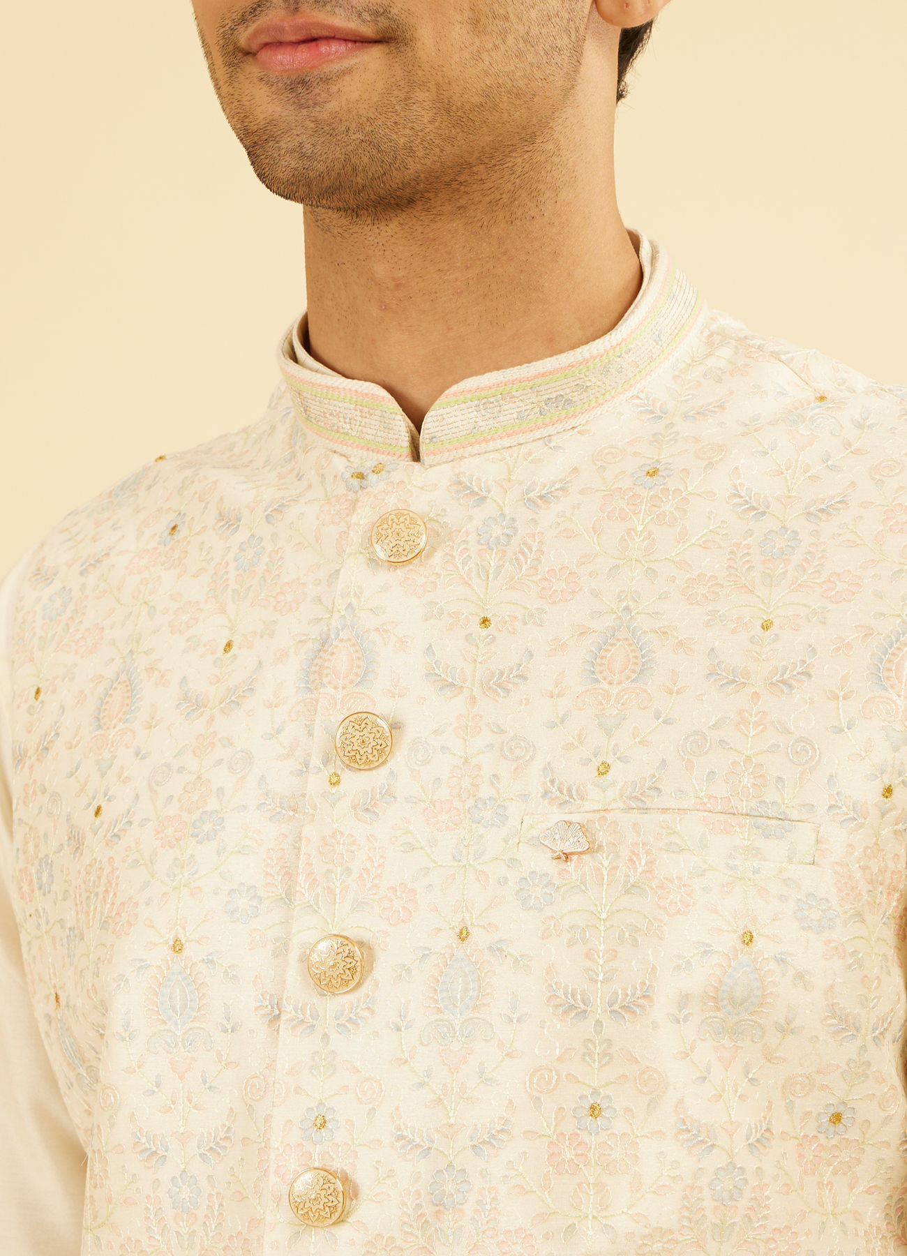 Manyavar Men Elegant Cream Nehru Jacket