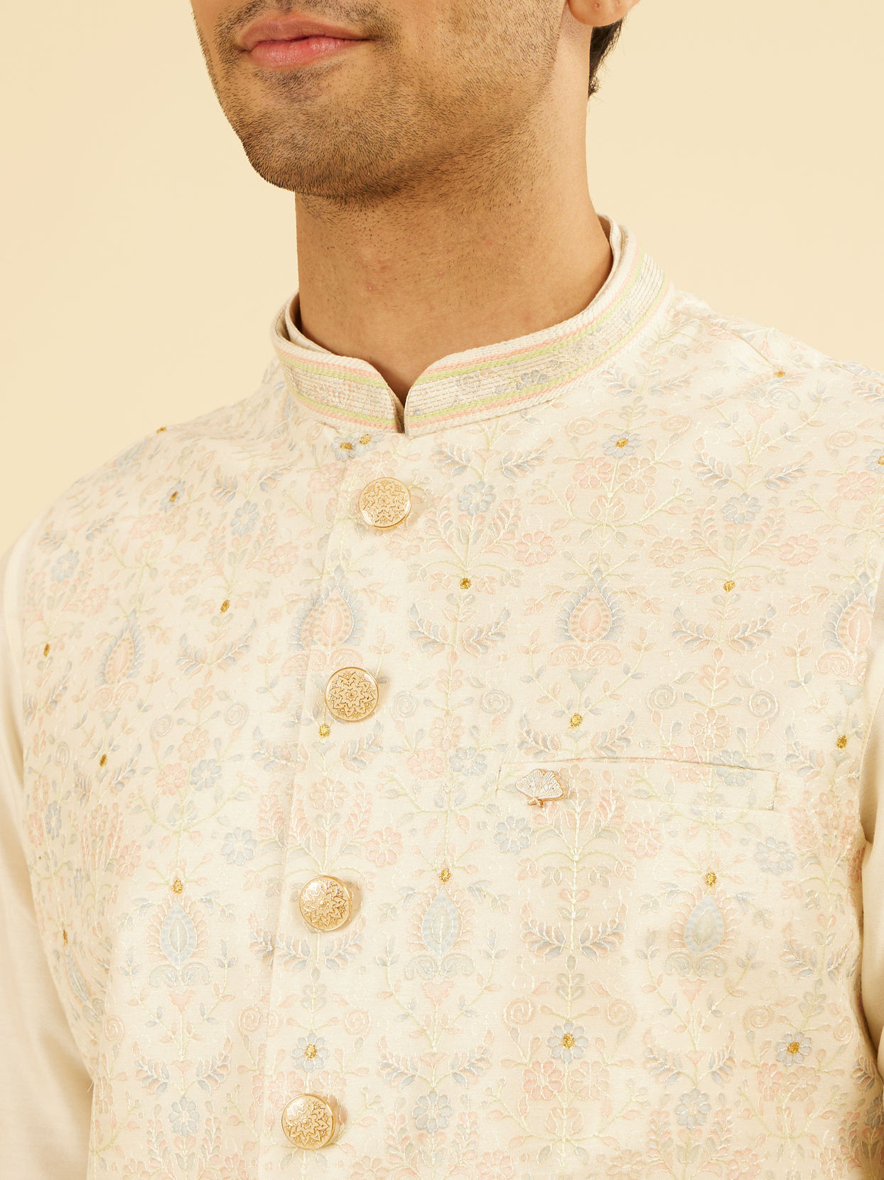 Manyavar Men Elegant Cream Nehru Jacket
