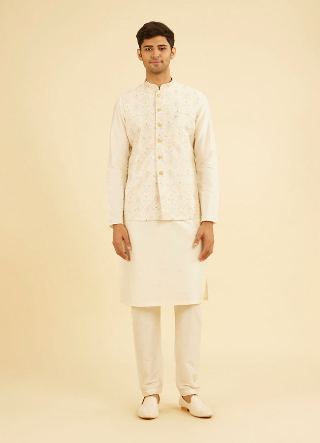 Manyavar Men Elegant Cream Nehru Jacket