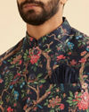 Manyavar Men Snazzy Dark Blue Cotton Nehru Jacket