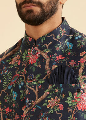 Manyavar Men Snazzy Dark Blue Cotton Nehru Jacket